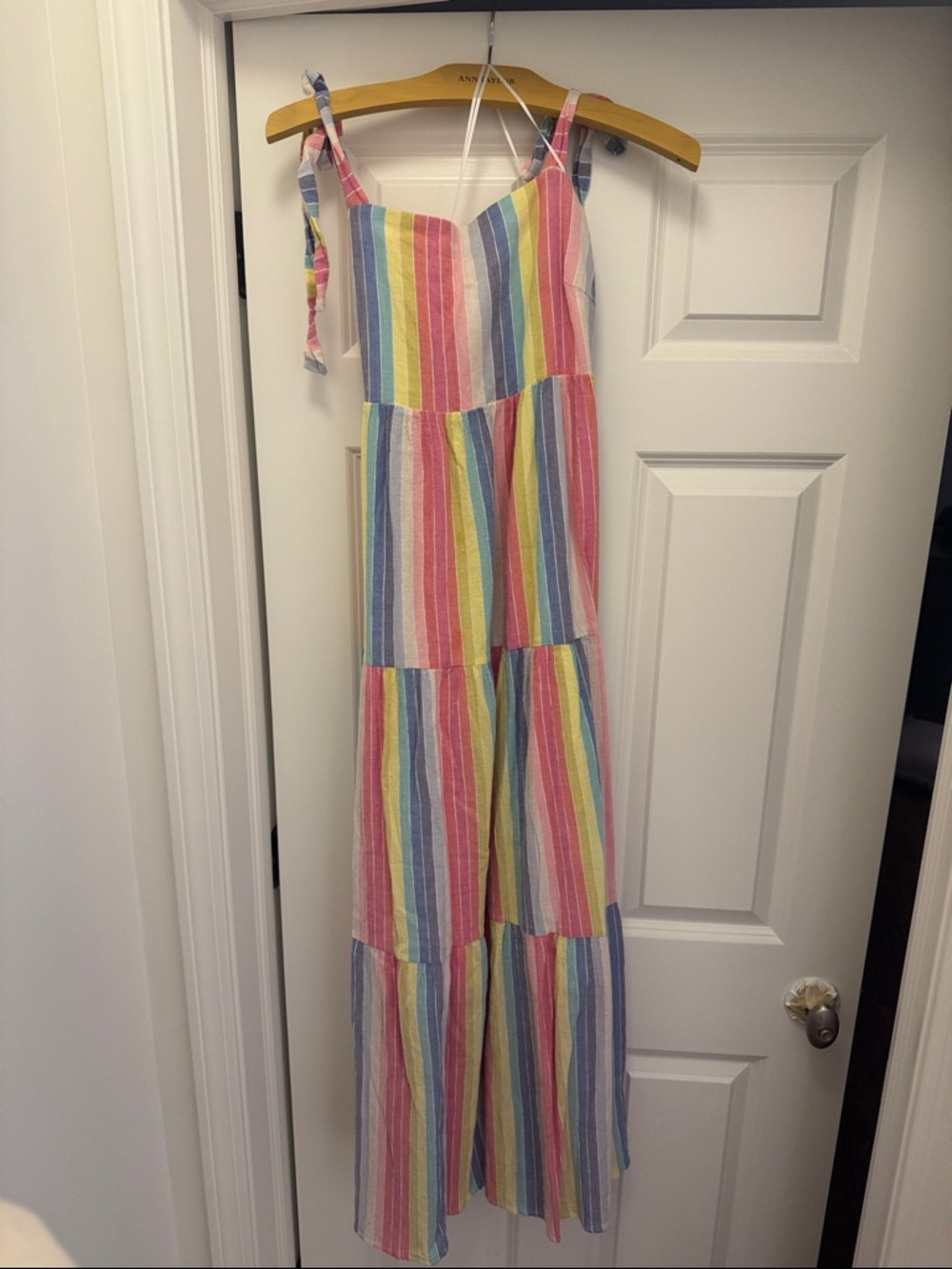 Draper James Rainbow Stripe Tie-Shoulder Maxi Dress